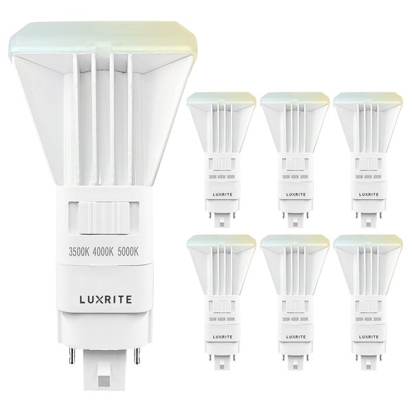 Luxrite Vertical PL LED CFL Replacement Light Bulbs 3 CCT Selectable 11W 1450LM G24/G24Q/GX24Q Base 6-Pack LR24567-6PK
